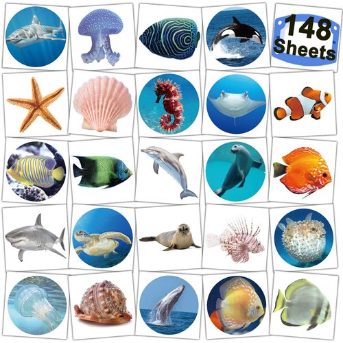 CHARLENT Ocean Animals Temporary Tattoos for Kids - 148 Individually Sheets Sea Creature Tattoos for Boys Girls Ocean Birthday Party Favors Goodie Bag Fillers