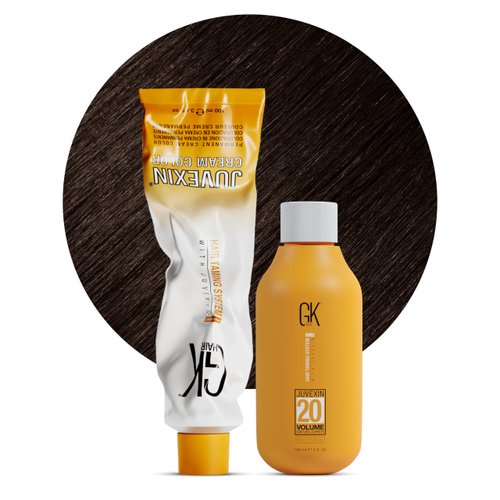 GK HAIR Global Keratin Natural 5 Light Brown Hair Color Cream Tube (3.4 Fl Oz/100ml) + 20 Volume Developer (5 Fl Oz/150ml) - Professional Permanent Long Lasting Toner Dye