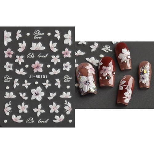 3 Sheets 5D Embossed Flower Nail Art Stickers,Nails Adhesive Stickers Nail Art Stickers for Nails DIY Manicure Decorations with Tweezer (Flower A-3Sheets)