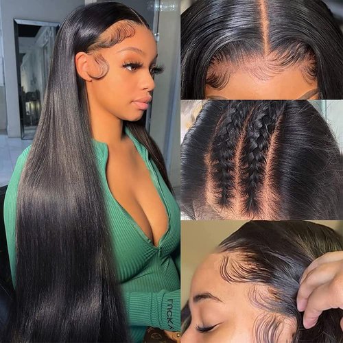 Subella 12A HD Lace Front Wigs Human Hair Pre Plucked Hairline with Baby Hair 180 Density 13x4 Brazilian Straight Human Hair Wigs for Black Women Natural Black Color (22inch)
