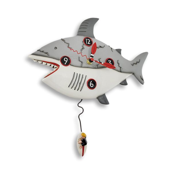 Allen Designs Surf at Risk Shark Wall Clock with Surfer Pendulum