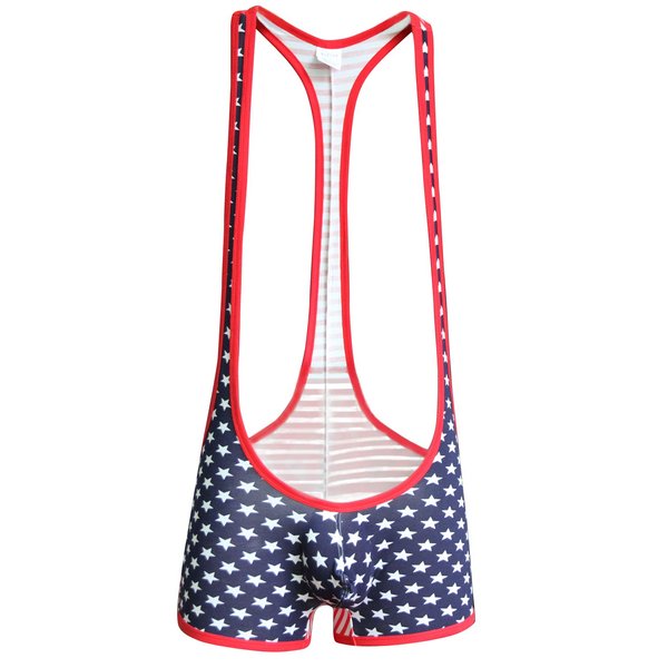 sandbank Men American Flag Wrestling Singlet Jockstrap Bodysuit Active Underwear (M,Golden Leopard)