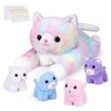 5 Pieces Cat Stuffed Animals for Girls, 1 Big Colorful Mommy Cat with 4 Mini Kittens, Soft Plush Toys for Kids Age 3 and Up, Great, Valentine's Day Gifts for Toddler,Girls, Boys