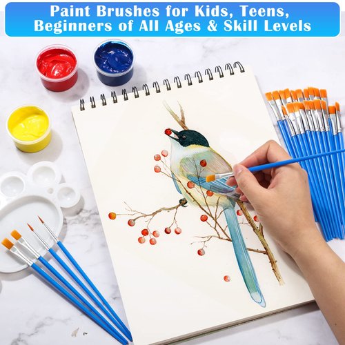 Small Paint Brushes Bulk, Anezus 50 Pcs Flat Tip Round Acrylic Paint Brushes for Kids Classroom Acrylic Watercolor Canvas Face Painting Touch Up