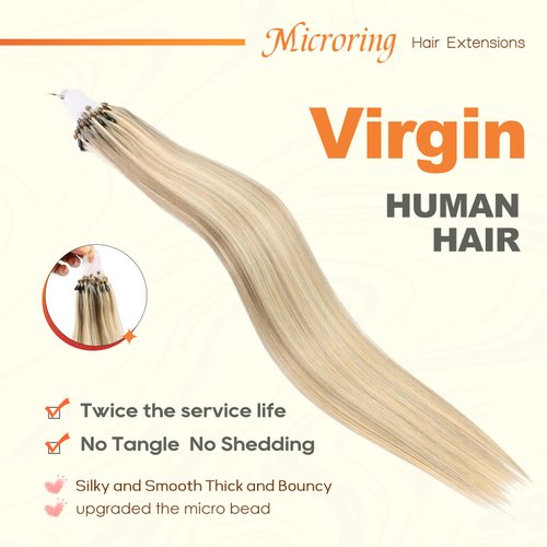 DIYOMO Microlink Hair Extensions - Human Hair,#F760 Highlight Golden Blonde Micro link Hair Extensions Human Hair 14inch microlink hair extensions,microlink hair 30G/Pack