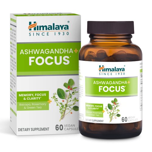 Himalaya Ashwagandha+ Focus with Ashwagandha, Bacopa, Rosemary &amp; Green Tea for Memory, Focus and ...