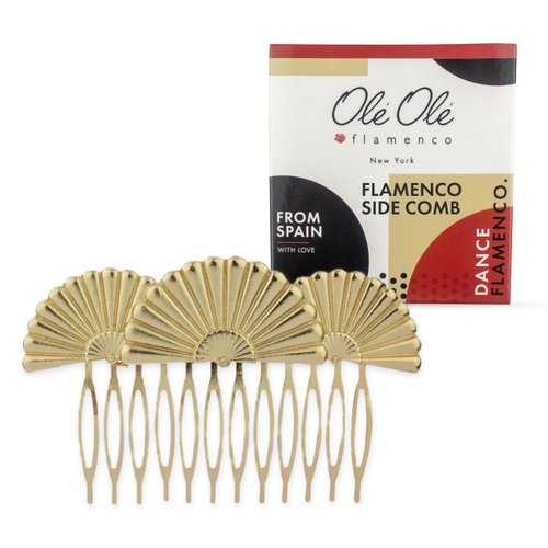 Ole Ole Flamenco Hair Side Metal Combs with Hand Fan for Women Girl Decorative Clip Gold Bridal Hair Comb Teeth Grip Dance Headpiece Spanish Accessory