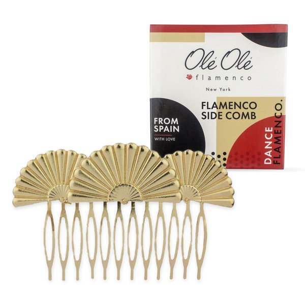 Ole Ole Flamenco Hair Side Metal Combs with Hand Fan for Women Girl Decorative Clip Gold Bridal Hair Comb Teeth Grip Dance Headpiece Spanish Accessory