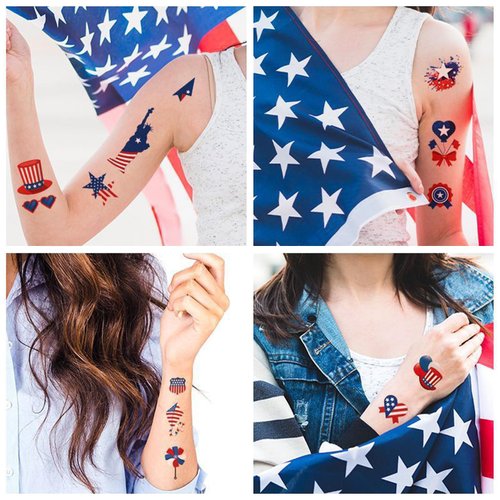 4th of July Temporary Tattoos, 90+ Pcs Glow in the Dark Patriotic Temporary Tattoos, Independence Day Tattoo Stickers for Memorial Day USA Party Favors Decorations