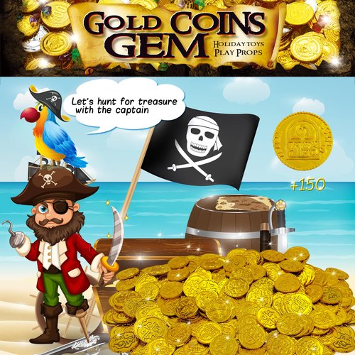 150Pcs Pirate Gold Coins Plastic Bulk St. Patrick's Pirate Gold Coins Novelty Party Favors, Pirate Party, Treasure Hunt Game and Party Favors
