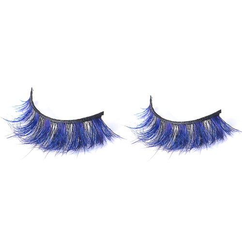 FOXSCOS Color Eyelashes,Beautiful Natural Colorful False Eyelashes,Halloween 3D Mink Color lashes,100% Siberian Mink Color 18mm Short Style 1 pair(Blue black)