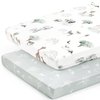 Stretch Ultra Soft Jersey Knit Fitted Pack n Play Sheets Set 2 Pack, Portable/Mini Crib Sheets for Boys and Girls, Pretty African Savannah Animals Pattern