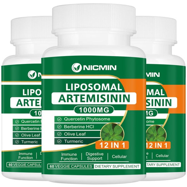 NICMIN Liposomal Artemisinin Supplement 1000mg, Sweet Wormwood Extract with 200mg Quercetin Phytosome, Maximum Absorption for Antioxidant 180 Capsules