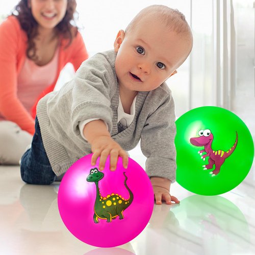 Hymaz 9 Inch 5 Pcs Bouncy Balls for Toddlers, Rubber Inflatable Bouncy Balls for Kids Ball Games, Soft Dinosaurs Sensory Balls with Pump for Indoor Outdoor Beach Playground Backyard Pool Class Games