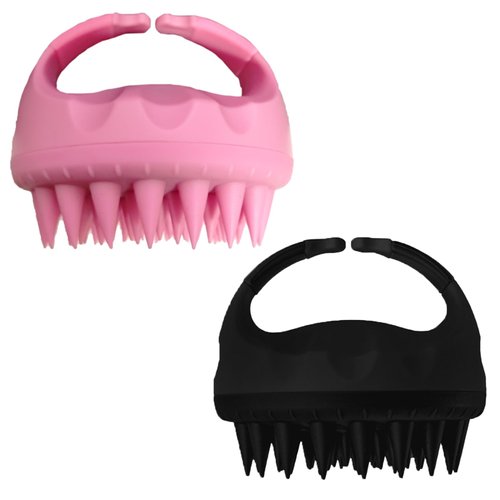 Hair Scalp Massager Shampoo Brush 2 Pack, Scalp Scrubber with Soft Silicone Bristles, Waterproof Hair Scrubber for Both Wet Dry Hair, Head Massager Scalp for Men Women Kids Pets (Black & Pink)