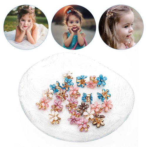 20Pcs Crystal Flower Hair Clips Mini Spring Claw Clips Spring Floral Pearl Hair Clip for Thick and Thin Hair Women's and Girls Hair Accessories (5 Colors)