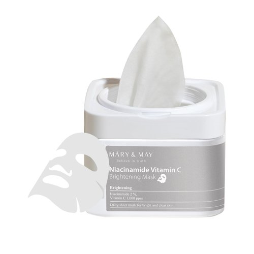 Mary&May Niacinamide Vitamin C Daily Mask - Quick Dispenser Type Korean Face Mask Sheet for Radiance Clear Skin - Dark Spot Correction and Luminous Skin - Hypoallergenic and Eco-Friendly, 30 Sheets