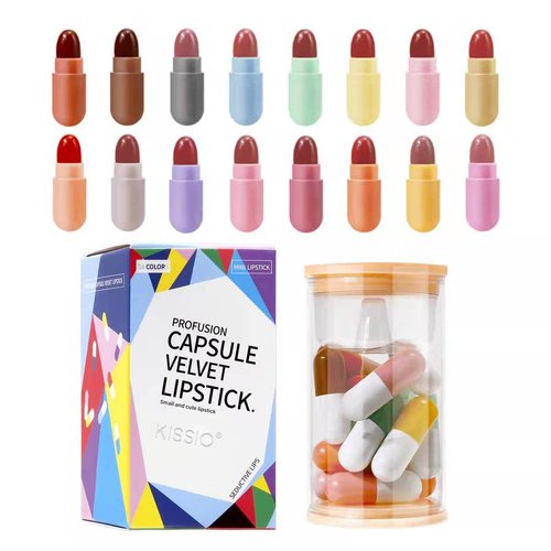 KISSIO Mini Lipstick Set,16PCS Matte Lipstick 16 Colors,Pill Lipstick,Velvety Waterproof Long Lasting Capsule lipstick,Matte Lipstick Set,Travel Friendly,Cruelty Free,2.4 oz