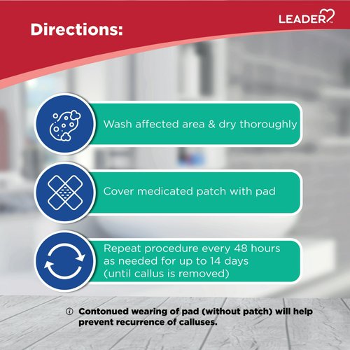 Leader Medicated Callus Remover with Salicylic Acid, Calluses & Toe Corn Treatment Pads/Patches, All-Day Pain Relief & Cushioning Protection Against Shoe Pressure and Friction, 6 Pads