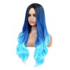 HANNE Long Blue Wavy Wigs for Women 26 Inch Middle Part Blue Ombre Wig Body Wave Long Curly Synthetic Wig Heat Resistant Black and Blue Wigs Colorful Hair Wigs for Daily Party Cosplay Use (Ombre Blue)