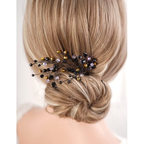 Missgrace Women Bridal Wedding Gold Red Black Side Crystal Hair Comb Special Occasion Headpiece Hair Accessories for Women (Black)