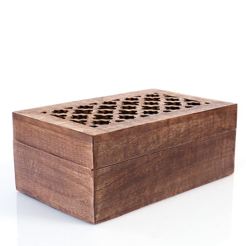 Mela Artisans Medium Keepsake Box with Hinged Trellis Lid - Medium Polish | Wooden Decorative Box | Keepsake Memory Box | Mango Wood Storage Box | Store Trinkets, Cards & Stash | 7.5” x 4.5” x 3”