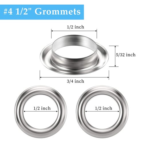 WILLBOND 500 Pieces Grommet and 500 Pieces Washer Grommet Kit Finish Grommet Eyelet for Clothes Fabric Leather Tag Bag (Silver, 1/2 Inch)