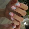 Square Press on Nails Medium Length Fake Nails Blue Pink Irregular Stripe False Nails Design Glossy Full Cover Stick on Nails Natural Glue on Nails Reusable Acrylic Artificial Nails for Women