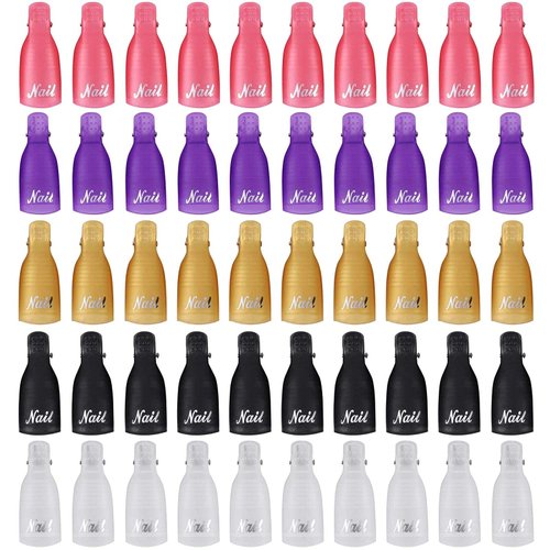 Colorful Nail Polish Remover Clips 50 Pcs Plastic Acrylic Nail Art Soak Off Cap Clips Gel Polish UV Remover Wrap Tools