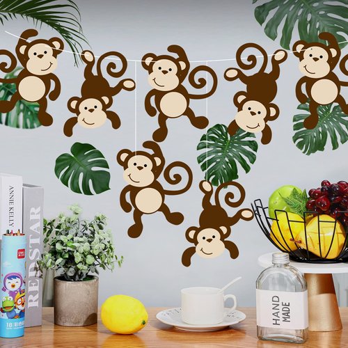 Qunclay Monkey Cutouts Jungle Party Decorations Monkeys Birthday Party Supplies Paper Safari Hanging Print Wall Decor for Party Supplies