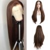 Kalisa Brown Lace Front Wigs Brown High Density Synthetic Wig Long Straight Brown Natural Color Glueless Wig Brown Wigs for Women Heat Resistant Fiber Soft Wigs for Daily Party 26Inch