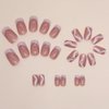 Square Press on Nails Medium Length - French Tip Press on Nails Pink and White Stripes Design, Gold Glitters Fake Nails with Adhesive Glue Stickers, Reusable Stick on Nails in 12 Sizes, 24Pcs