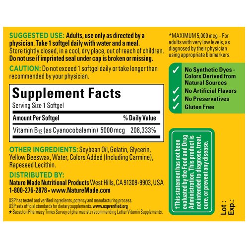 Maximum Strength Vitamin B12 5000 mcg Softgels, 60 Count