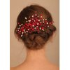 Denifery Red Crystal Hair Comb for Women Red Pearl Wedding Bridal Hair Piece Boho Hair Accessories for Prom Party