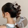 2pcs Silver Bow Tie Telephone Wire Spiral Hair Tie No Crease Ponytail Hair Band Elastic Coils for Women and Girls