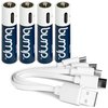 bump AAA 1.5V Rechargeable Batteries, 4-Pack, Lithium Ion, High Output, Fast USB-C Charging, Long Lasting, for Remotes, Toys, Keyboards, Wireless Mice, Includes Charger Cable