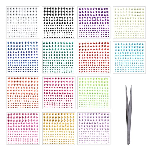 Fatsorl 14 Sheets Face Gem Stickers Set Mixed Color Crystal Self Adhesive Rhinestones Face Jewel Stick on Rhinestone Makeup for Women, Girls