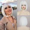 Angzon White Bob Wigs with Bangs Short Straight Bob Wigs For Women Shoulder Length Synthetic Bob Wigs For Halloween Daily Party Cosplay