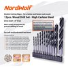 NordWolf 12-Piece Brad Point Wood Drill Bit Set for Carpenter Woodworking, Double Flutes Design with 1/4" Hex Shank, SAE Sizes 1/8" to 1/2"