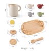 Wooden Tea Party Set for Little Girls 14pcs Toddler Tea Set with Silicone Teapot Cups Carrying Tray Scoop Kids Kitchen Accessories Pretend Play Wooden Toys for 3 4 5 6 Year Old Girl Birthday Gift