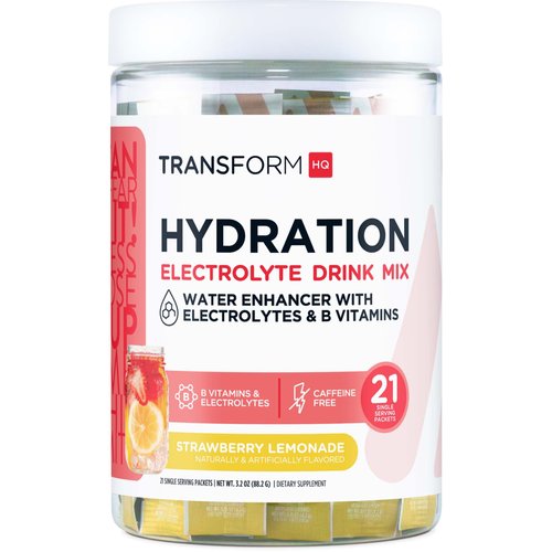 TransformHQ Hydration Drink Mix (21 Single-Serving Packets, Strawberry Lemonade) - Hydration Supplement Blend with Vitamins and Electrolytes
