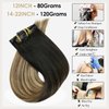 Full Shine Seamless Clip In Hair Extensions Human Hair Real Hair Extensions Clip in Human Hair 14 Inch Black To Medium Brown And Caramel Brown Pu Skin Weft Invisible Clip in Hair Extensions 120g 8pcs