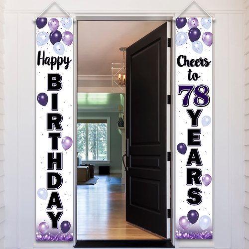 LASKYER Happy 78th Birthday Decorations,78th Purple Balloon Birthday Theme Door Hanging Banner Sign,78 Years Old Bday Party Supplies.