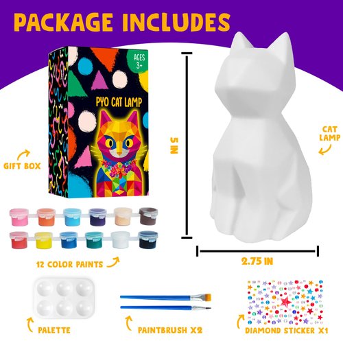 Goodyking Paint Your Own Cat Lamp Kit, DIY Halloween Crafts Gift Warm Light Cat, Painting Kit for Kids Ages 8-12, Arts & Crafts Kit, Room Decoration, Birthday Gifts for Girls Boys Ages 3 4 5 6 7 8 9+