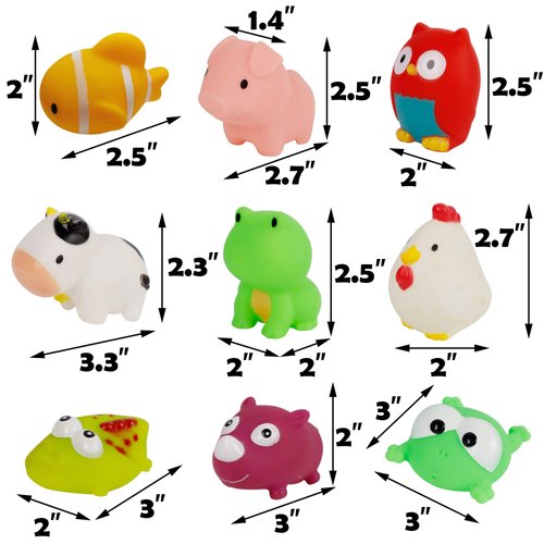 Cllayees Set of 18 Animals Bath Squirters Toy Set for Toddler, Colorful Assorted Sea Animals Flower Floating Bathtub Squirter Toys for Baby Shower Bath Tub Pool (Animal)