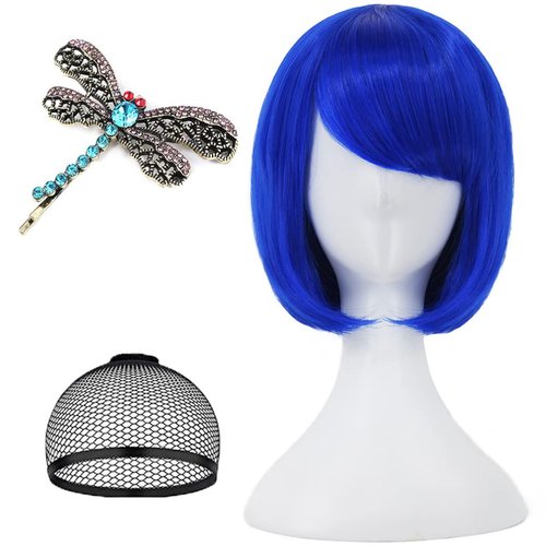 Bopocoko Blue Bob Wigs for Coraline Costume Women Girls with 1*Hairpin Short Bob Hair Wig with Bangs Natural Cute Synthetic Colorful Wigs for Party Halloween BU029DBL