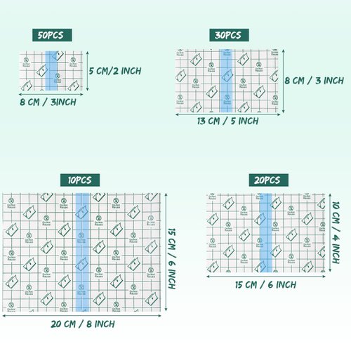 100 Pieces Transparent Stretch Adhesive Bandage Waterproof Bandage Clear Protective Shower Patch Film Cover Bandages Tattoo Cover up Bandage Adhesive Wrap, 4 Sizes (3, 5, 6, 8, Inch)