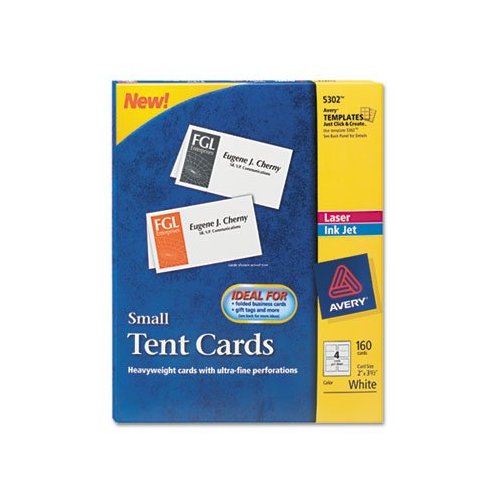 Avery - Tent Cards, White, 2 x 3 1/2, 4 Cards/Sheet, 160 Cards/Box - Sold As 1 Box - Create custom tent cards on your laser or inkjet printer.