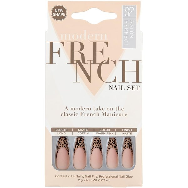Salon Perfect Modern Art French Cheetah Press On Nail Set