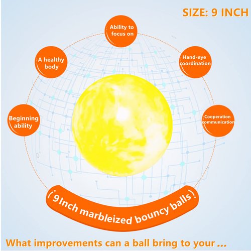 ZHANGBY 4 Pcs Marbleized Bounce Bouncing Balls & 1 Hand Pump 9 Inch Bouncy Game Ball Inflatable Sensory Ball Kickball Toys Balls Pets School Playground Ball Fun Indoorm/Outdoor Playballs-Yellow